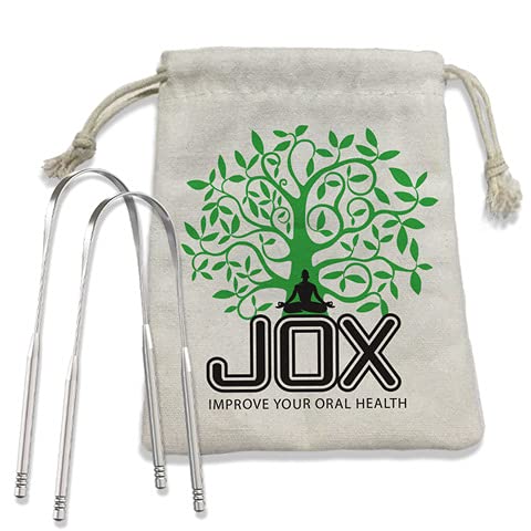 [Australia] - JOX Tongue Scraper Naturally Anti-Microbial - 100% Stainless Steel Tongue scrapers Tongue Care Tool Best Metal Tongue Cleaner and Bad Breath for Adults Oral Hygiene Includes 1 Cotton Bag (2) 2 