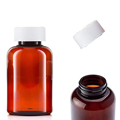[Australia] - 200ml Pill pots with lids, Empty Plastic Medicine Amber Bottles, Pill Storage containers with Screw Child Safe caps, Very Strong Medicine Storage Bottles 