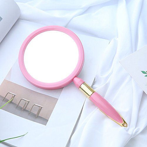 [Australia] - Handheld Mirror with Handle,Handheld Double Sided Mirror Excellent 3X Magnification on 1 Side and Regular on The Other Side (Two-Sided Pink, Circular Magnifying Glass) Two-sided Pink 