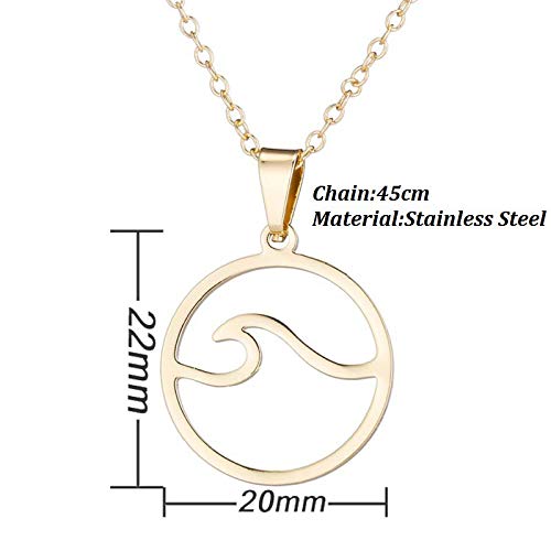 [Australia] - MIXIA Simple Stainless Steel Round Ocean Wave Stud Earrings Sea Wave Pendant Necklace Set Beach Jewelry for Surfer Gift Gold 