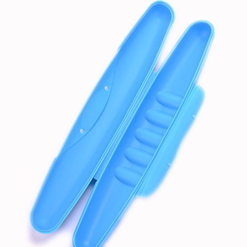 [Australia] - Cisixin 2 Pack Portable Travel Hiking Camping Toothbrush Case Packing Antibacterial Holder Case with Lid (Blue and Rose) 