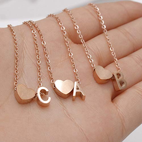 [Australia] - WLL Tiny Rose Gold Plated Stainless Steel Heart Initial Necklace Personalized Letter Necklace Name Jewelry for Women Girls Gift K 