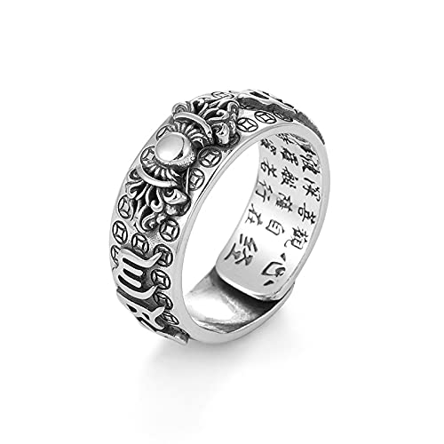 [Australia] - 6 Pcs Pixiu Charms Ring Feng Shui Amulet Open Adjustable Ring Buddhist Mani Mantra Protection Wealth Ring Wealth Religious Lucky Jewelry 