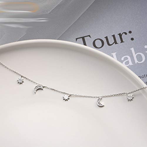 [Australia] - Dainty Star and Moon Anklet 925 Sterling Silver CZ Adjustable Charm Beach Foot Anklets Bracelet for Women Girls 