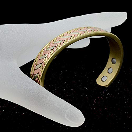 [Australia] - EnerMagiX Tri Tone Copper Magnetic Bracelets for Women Men, Woven Style Magnetic Bracelets with 6 Magnets, Adjustable Bangles 