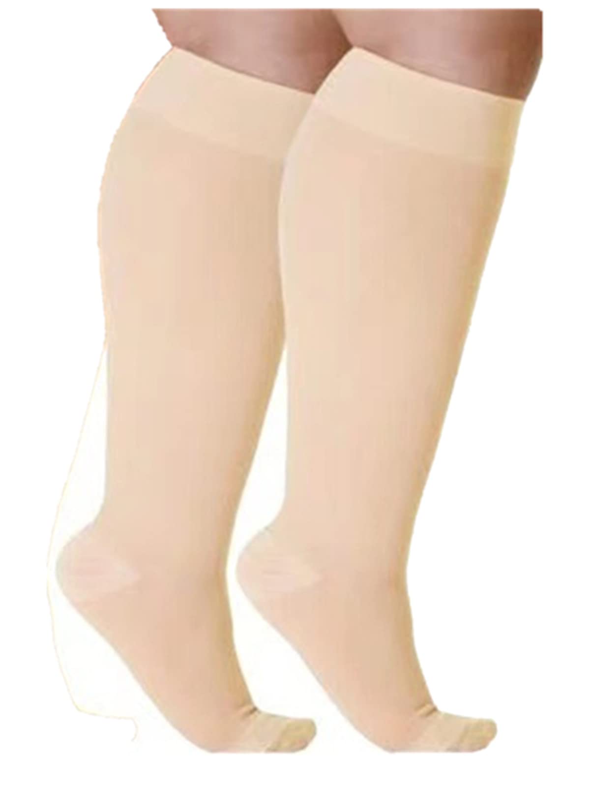 3XL Plus Size Womens Footless Compression Tights 20-30mmHg - Beige, 3X-Large