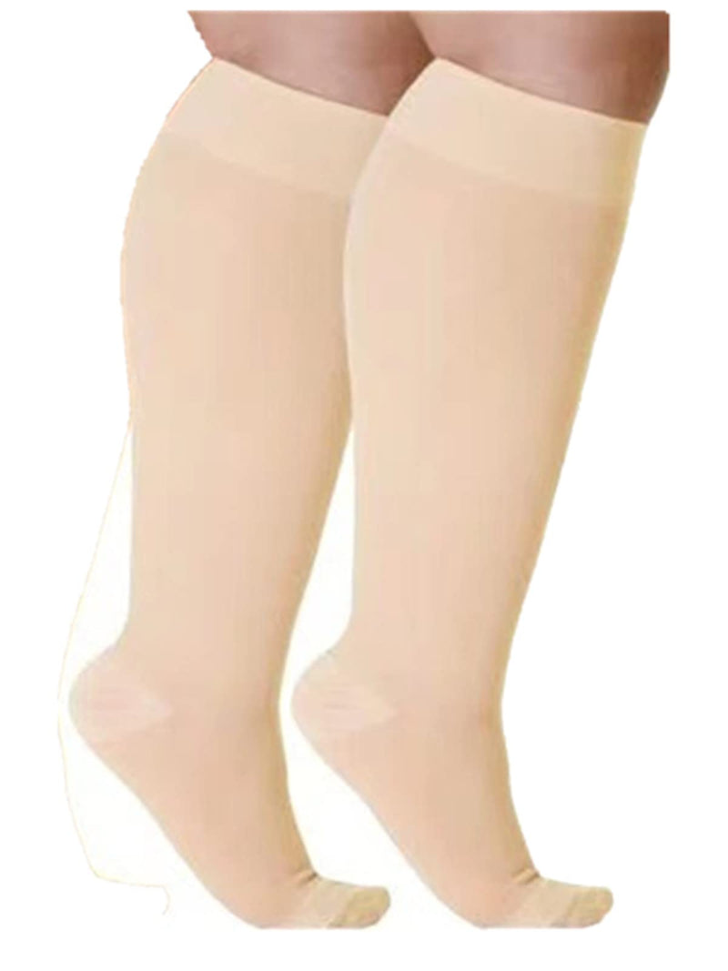 [Australia] - Cheeroyal 2-Pairs Plus Size Compression Socks for Women and Men, 20-30mmhg Extra Large Wide Calf Knee High Stockings for Circulation Support 5XL-2pcs Skin 