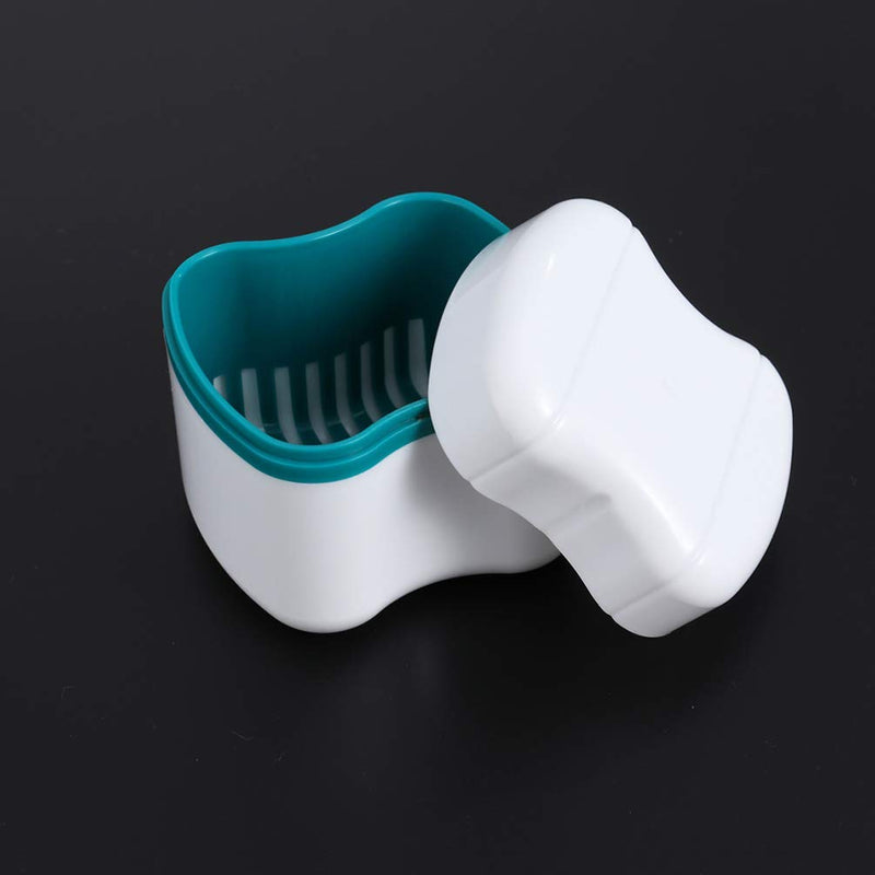 [Australia] - Healifty Denture Cup with Strainer Basket False Teeth Storage Dental Box with Lid Bath Cleaning Soaking Cup Travel Mouth Guard Case 2 Pcs (Green+ Glue) Green + Glue 