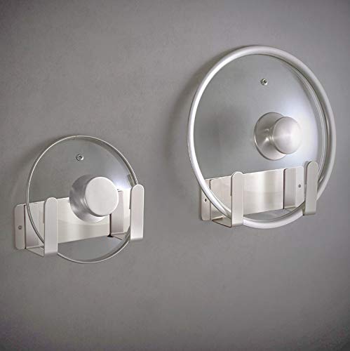 [Australia] - Pot Lid Rack, Wall Mounted 304 Stainless Steel Pan Lid Organizer Holder, 3M Self Adhesive, Kitchen Cooking Utensil Tool (Silver, Set of 2) Silver(set of 2) 