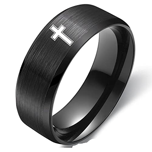 [Australia] - Caiyao 3 Pcs Cross Religious Wedding Band Ring Stainless Steel Cross White Gold Black Ring Simple Plain Cross Wedding Bands 8mm Lord's Prayer Cross Praying Band Ring for Men Women 6 