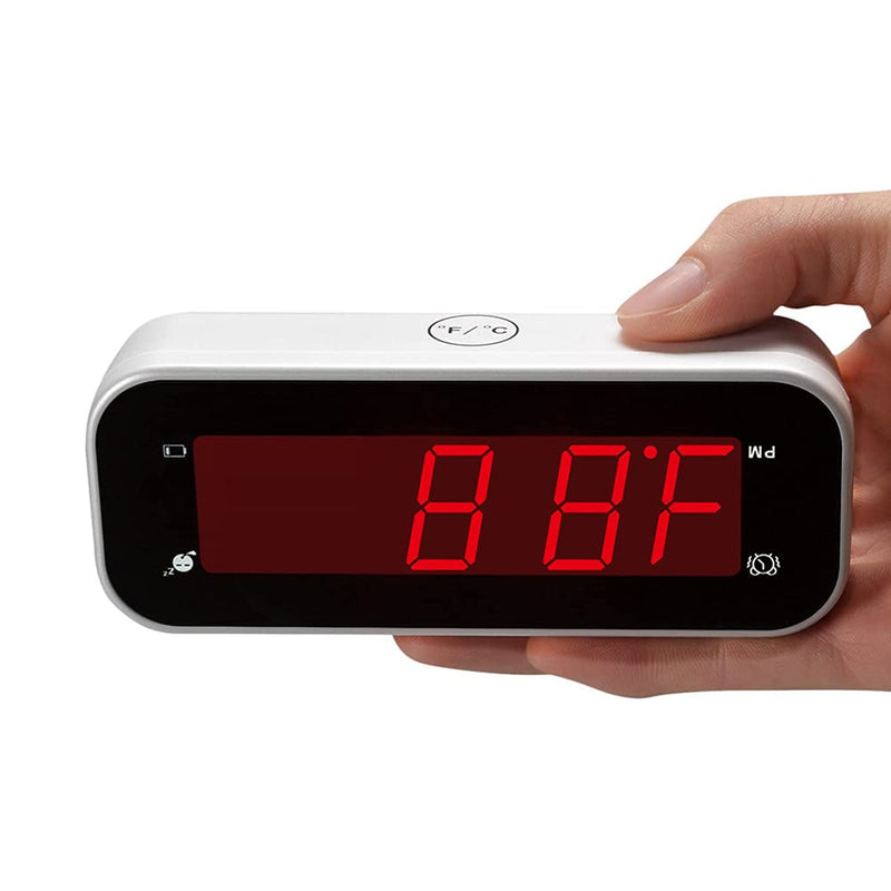 [Australia] - Alarm Clock, LED Time Display with Temperature, 12/24Hr, 3 Level Brightness, Snooze, Battery Powered, Small Portable Clock for Travel, Bedroom, Bedside, Desk, Office, Kids, Elderly White 