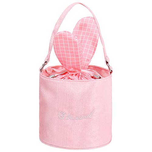 [Australia] - Malamaba Bunny Ears Design Cosmetic Bag Quick Drawstring Makeup Bag for Traveling Toiletry Organizer Barrel Shaped Storage Bucket Hanging Bag for Women (Grey) Grey 