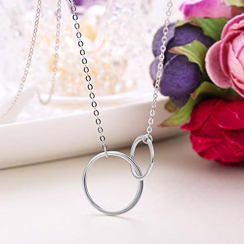 [Australia] - EVER FAITH Double Circles Necklace Sterling Silver Infinity Interlocking Friendship Sister Mother Daughter Necklace 925 Sterling Silver 