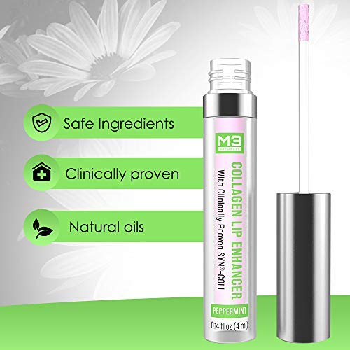 [Australia] - M3 Naturals Collagen Lip Enhancer Clinically Proven Natural Peppermint Lip Plumper for Fuller Softer Lips Increased Elasticity Reduce Fine Lines Hydrating Plump Gloss Lipstick 4ml 