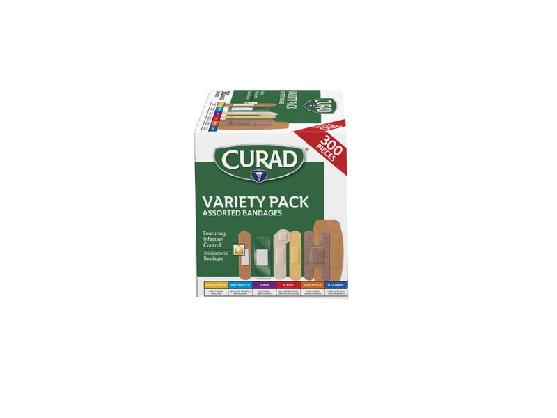 [Australia] - Curad Assorted Bandages Variety Pack 300 Pieces, including antibacterial, heavy duty, fabric, and waterproof bandages 