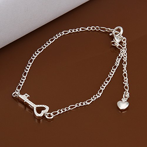 [Australia] - DUANMEINA 925 Sterling Silver Adjustable Key Cubic Zirconia Love Pendant Anklet Jewelry 