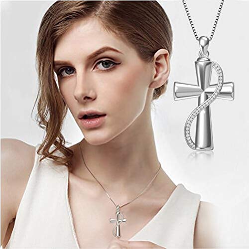 [Australia] - Freeco 925 Sterling Silver Cremation Memorial Jewelry Urn Necklace for Ashes for Women with Fill Kit(Cross Urn Necklace) 