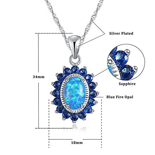 [Australia] - CiNily 14K White Gold Plated Opal Pendant Necklace-Flower/Oval Shap Necklace Gemstone Women Girls Jewelry Gift flower-sapphire 