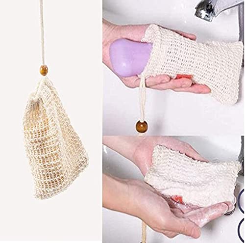 [Australia] - nuoshen 2 pcs Sisal Soap Bag, Natural Organic Soap Bag Exfoliating Soap Saver Pouch with Drawstring for Foaming, Drying Soaps, Exfoliation 