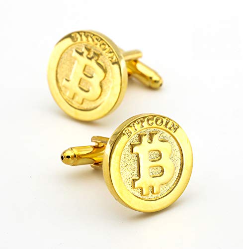 [Australia] - iGame Men's Bitcoin Cuff Links Quality Brass Material Golden Color Coin Design Cufflinks with Gift Box 