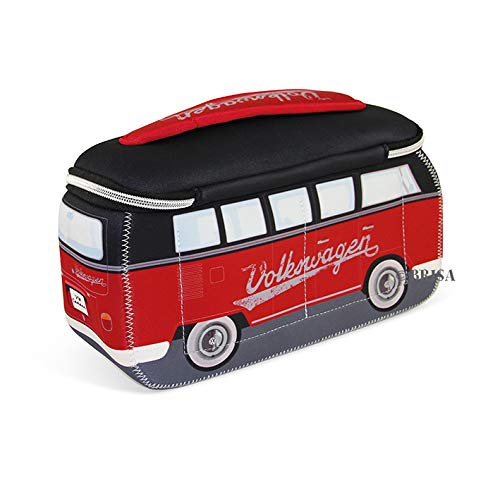 [Australia] - BRISA VW Collection - Volkswagen Samba Bus T1 Camper Van 3D Neoprene Universal Bag - Makeup, Travel, Cosmetic Bag (Neoprene/Red/Black) 