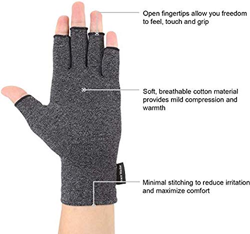 [Australia] - 2 Pairs Arthritis Compression Gloves for Arthritis Pain Relief, Rheumatoid, Osteoarthritis and Carpal Tunnel for Men and Women, Fingerless for Typing (Small, Black+Gray) Small (2 Pair) 
