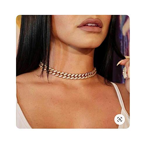 [Australia] - KOSMOS-LI CZ Rhinestone Choker Necklace for Women Jewelry Hip Hop Cuban Link Chain 14Inch Gold 