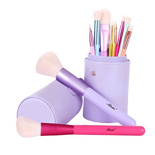 [Australia] - Matto Makeup Brushes 10-Pieces Colorful Wood Handles Synthetic Hairs Makeup Brush Set with Cosmetic Brush Holder 