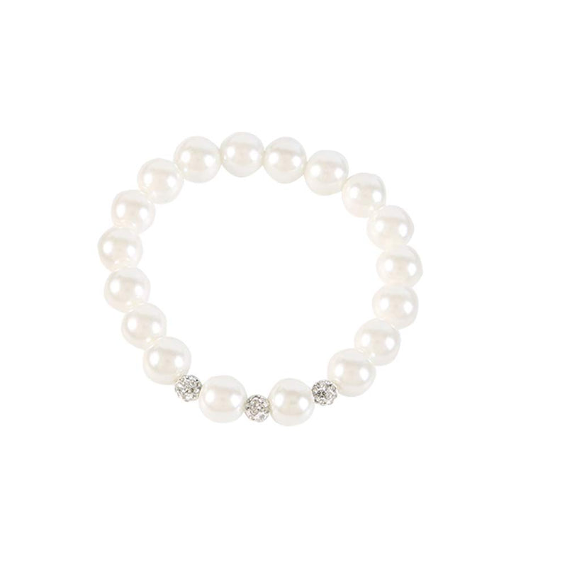 [Australia] - LEILE White 8mm Glass Pearls Necklace Bracelet Earring Diamond Jewelry 3 Set Wholesale for Women Little Girls 14.5inch 