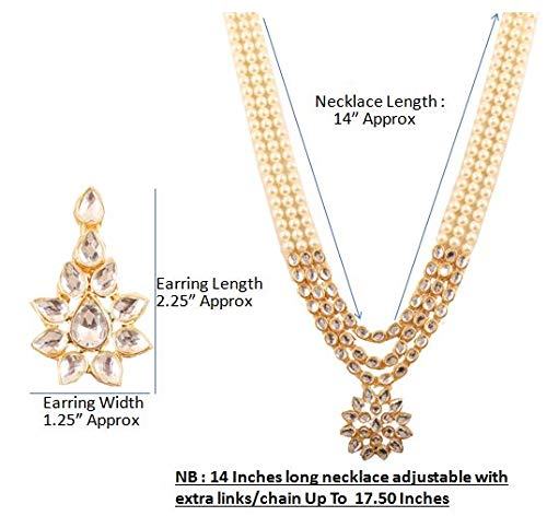 [Australia] - Touchstone New Contemporary Kundan Collection Indian Bollywood Majestic Indian Mughal Kundan Look Triple Line Faux Pearls Strands Long Designer Jewelry Wedding Necklace Set in Antique Gold Tone for 