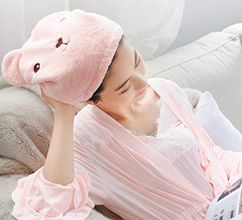 [Australia] - WOIWO Super Soft Microfiber Bath Towel Hat Hair Quick Drying Towel Hat, Cute Cartoon Pattern Ultra Absorbent Dry Hair Hat -Pink 