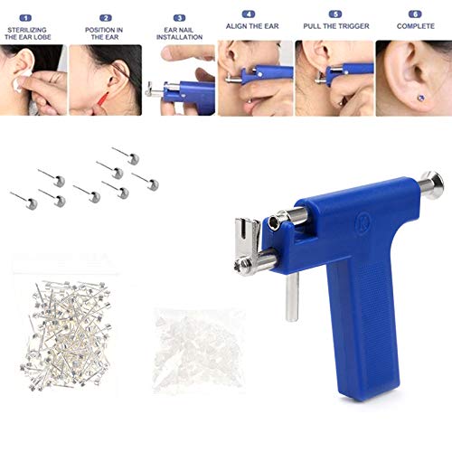 [Australia] - Stainless Steel Body Piercing Tool Kit Professional Ear Nose Navel Piercing Machine with 98 Pcs Ears Studs Tools Earring Stoppers 
