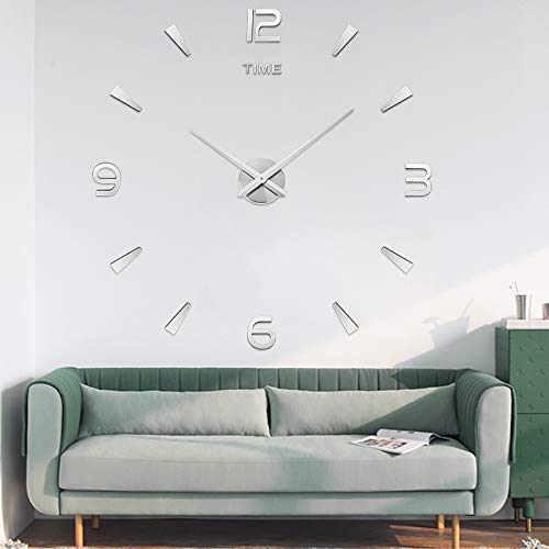 [Australia] - Aililife 3D DIY Wall Clock Decor Sticker Mirror Frameless Large DIY Wall Clock Kit for Home Living Room Bedroom Office Decoration (Sliver) Sliver 