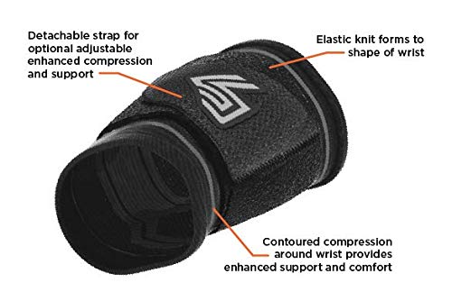 [Australia] - Shock Doctor Compression Knit Wrist Sleeve with Strap, Black/Grey, Large 