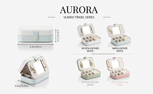 [Australia] - Vlando Portable Faux Leather Travel Jewelry Box Organizer Display Storage Case for Rings Earrings Necklacefor Bracelets, Earrings, Rings Gift for Girls, Women, Mother, Daughter (White+Green) White+Green 