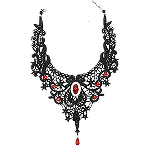 [Australia] - MEiySH Black Lace Gothic Lolita Pendant Choker Necklace Earrings Set Red set 001 