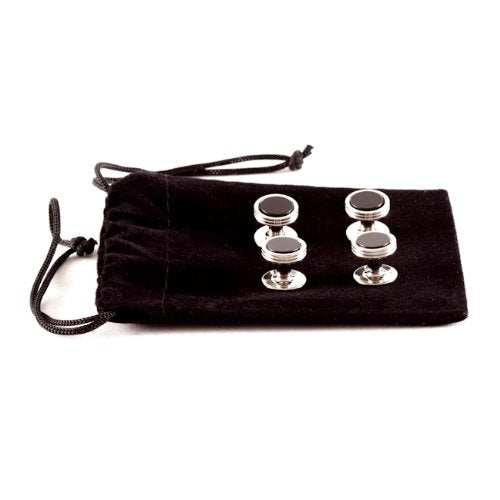 [Australia] - Cuff-Daddy Mens Black Onyx Shirt Studs Set of 4 Silver 