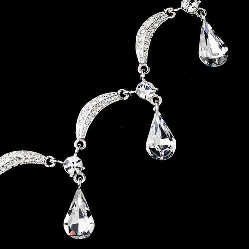 [Australia] - Accessoriesforever Bridal Wedding Prom Jewelry Set Crystal Rhinestone Multi Teardrops Link Silver Clear 