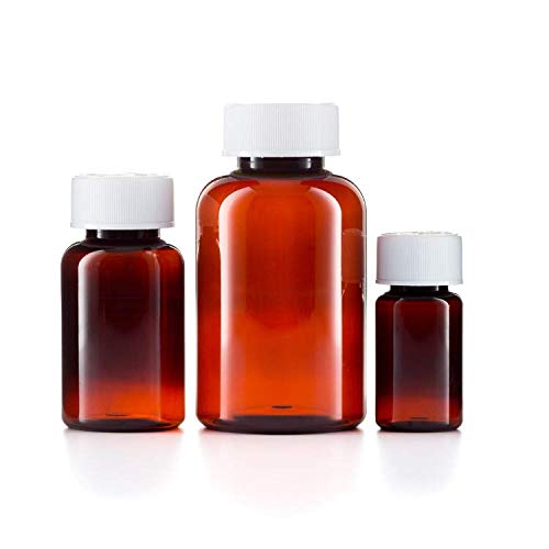 [Australia] - 200ml Pill pots with lids, Empty Plastic Medicine Amber Bottles, Pill Storage containers with Screw Child Safe caps, Very Strong Medicine Storage Bottles 