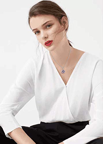 [Australia] - YHLISO Evil Eye Pendant Sparkling Necklace Round Pave Diamond Cubic Zirconia Lucky Charm Disc Necklaces for Women Platinum 
