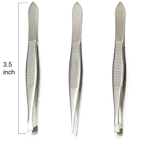 [Australia] - Luxxii (3 Pack) Tweezers Set - Stainless Steel Slant Tip, Flat, Point Tweezers Hair Plucker for Hair and Eyebrows Personal Care (A) 