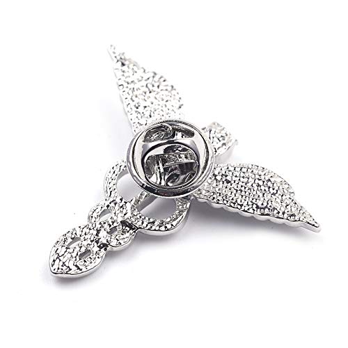 [Australia] - QIAN0813 Medical Symbol Caduceus Stethoscope RN Nursing Badge Brooches Lapel Pin for Registered Nurse Doctor Rod of Asclepius Emergency Brooch Jewelry Angel Wing-Silver 