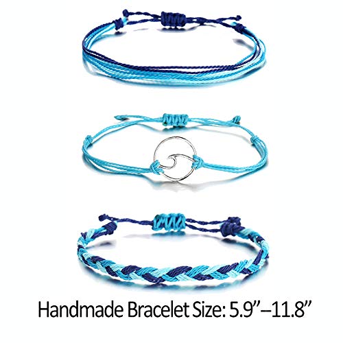 [Australia] - Osemind Wave Bracelet for Women Vsco Bracelets Braided Rope Wax Bracelets Surfer Wave Strand Bracelet Adjustable Mountain Sunflower Bracelet for Girls C:3 Set 