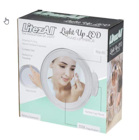[Australia] - LitezAll Vanity Makeup Mirror - 10x Magnifying Mirror with Light, Battery Powered Portable Suction Cup Base for Travel, Table Mirror That Swivels in Any Direction for Women 