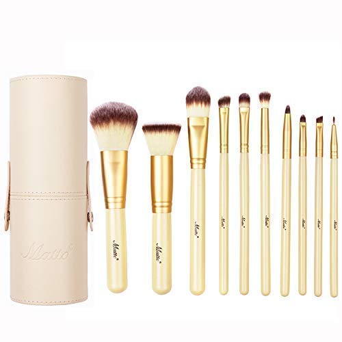 [Australia] - Matto Makeup Brushes 10-Piece Golden Makeup Brush Set with Foundation Powder Mineral Eye Face Make Up Brushes Holder 