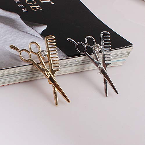 [Australia] - JOYID Scissor and Comb Brooch Hair Stylist Brooch Pin Brooches Hairdresser for Women Men Children Gold 