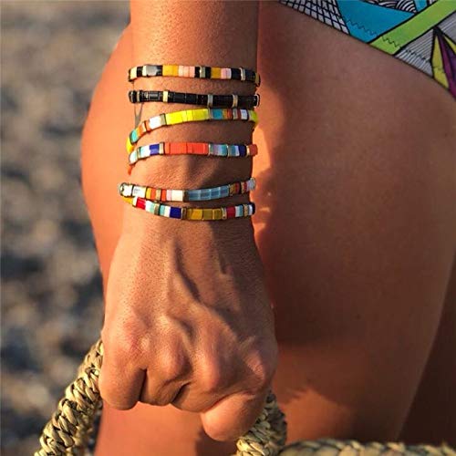 [Australia] - KELITCH New 2021 Miyuki Tila Beads Bracelets Colorful Strand Stretch Bracelets Stackable Friendship Bracelets Black 11B 