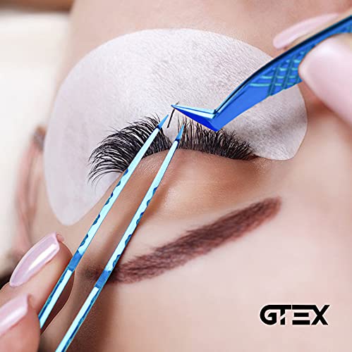 [Australia] - GTEX Lash Eyelash Extension Tweezers Set of 5, Japanese Stainless Steel Tools Straight Curved 45 90 Degree Angled Tip, Volume Tweezers Precision (Blue) Blue 