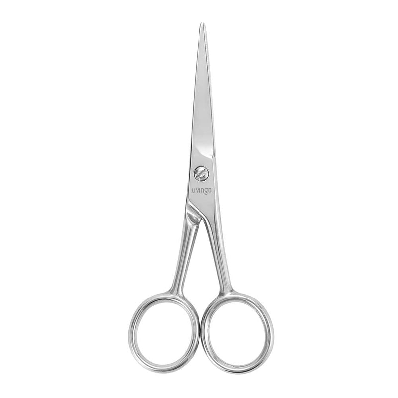 [Australia] - LIVINGO Beard & Mustache Scissors for Men, Professional Rounded Tip Safety Sharp Stainless Steel Small Beauty Facial Nose Hair Trimming Shears Kit with Mini Comb and Leather Case 