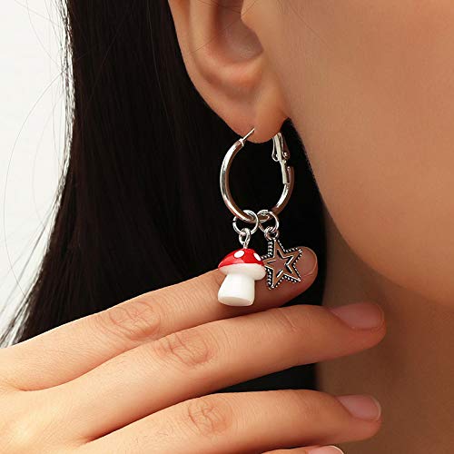 [Australia] - ZZ ZINFANDEL Star Moon Mushroom Necklace Earrings Set for Women Girls,Fashion Punk Chain with Charm 3D Simulation Mushroom Pendant Choker for Vegetables Jewelry A 